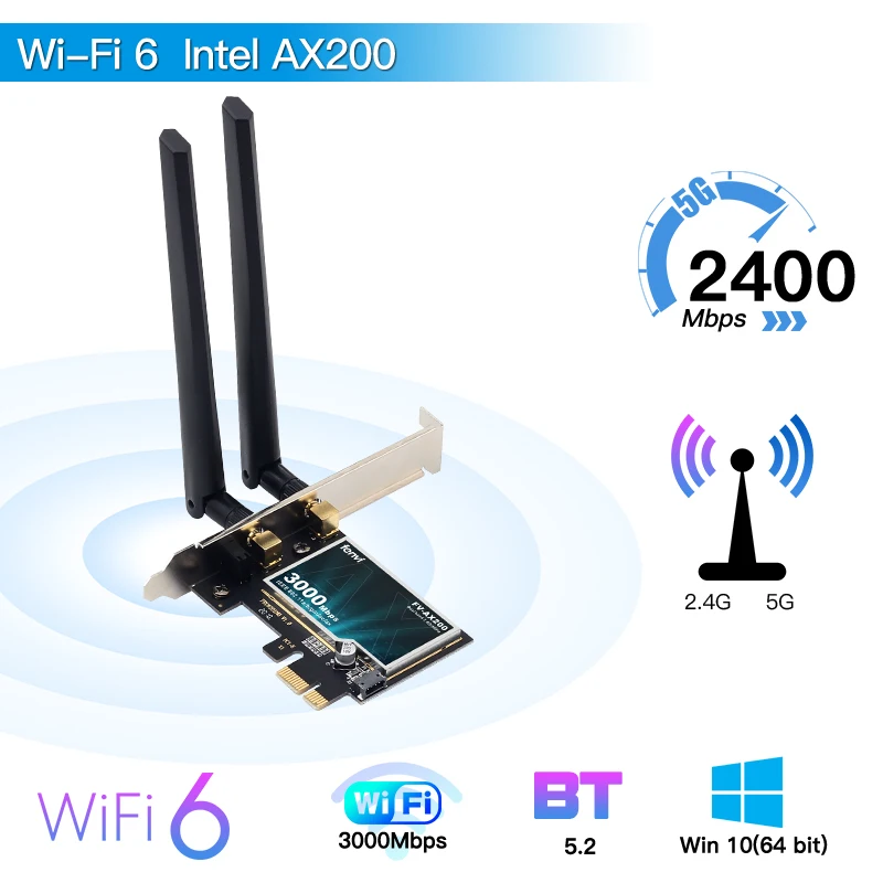 phone lan adapter 3000Mbps Dual Band 2.4GHz/5GHz Express Bluetooth-compatible 5.1 802.11AC/AX Intel AX200 PCIe Wireless WiFi Card Adapter MU-MIMO wifi adapter for desktop
