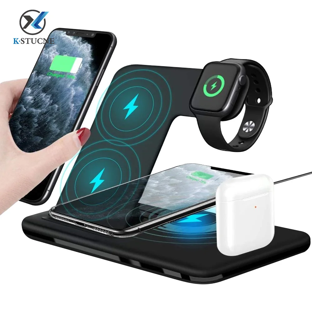 KSTUCNE 4 in 1 Qi 15W Wireless Fast Charging Dock Station For iPhone 12 11Pro XS XR X 8 For Apple Watch iWatch 5 4 3 AirPods Pro