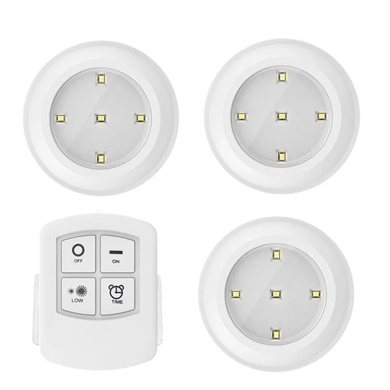 3 lamp and remote Светодиодный светильник под шкафом с регулируемой яркостью, Ночной светильник на батарейках, шайба, светильник s с пультом дистанционного управления для кухонного шкафа - Цвет: 3 lamp and remote