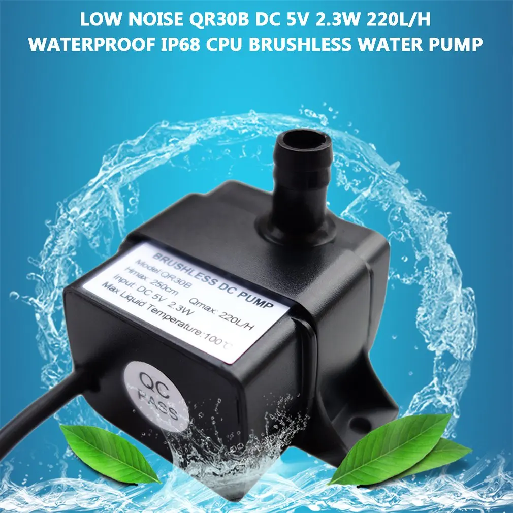 

Professional Low Noise QR30B DC 5V 2.3W 220L/H Flow Rate Waterproof IP68 CPU Cooling Car Brushless Water Pump 2017 Top Sale