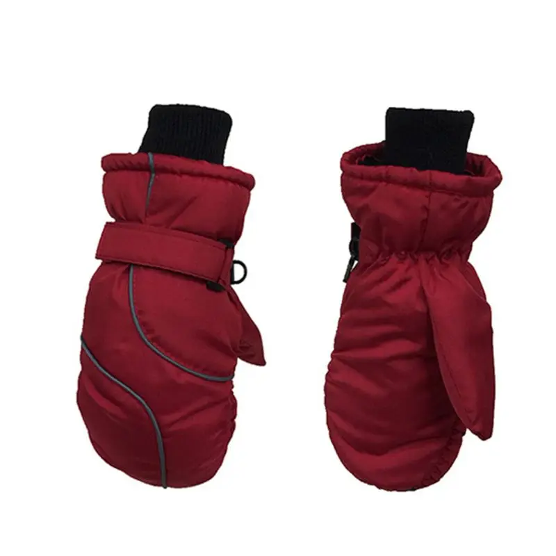Зимние лыжные перчатки для детей ясельного возраста, водонепроницаемые, ветрозащитные, одноцветные, в стиле пэчворк, утепленные, регулируемые, эластичные варежки, От 5 до 9 лет - Цвет: Красный