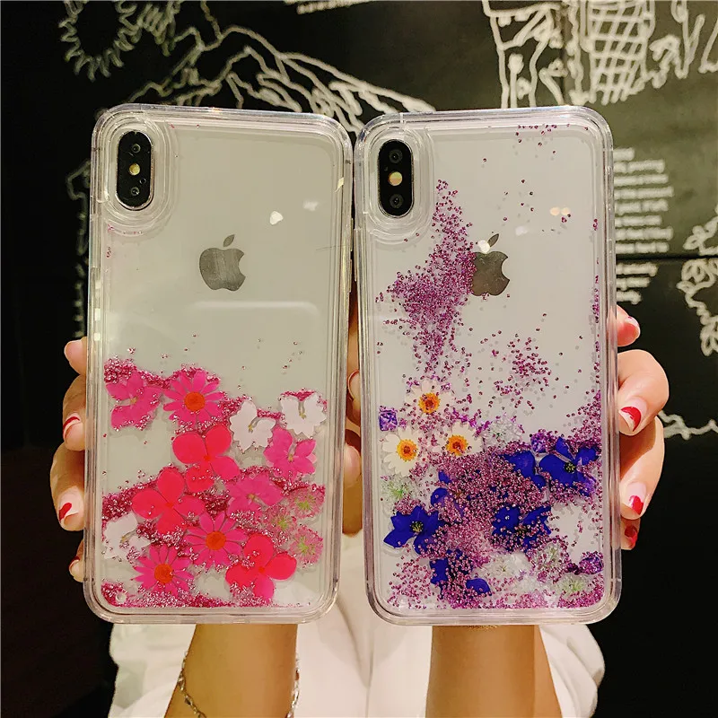 Розовый чехол для телефона Quiksand Iphone X Xs Xsmax Xr блестящий жидкий Мягкий из ТПУ 6s 7 8plus