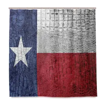 

Unique Shower Curtain Texas State Flag Painted On Luxury Crocodile Snake Skin Texture Looking Patriotic Emblem Eco-Friendly with