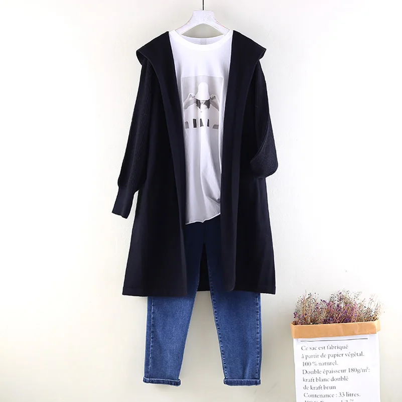 

Good Quality Autumn 2019 New Solid Long Knit Cardigan Trench Coat Fashion Plus Size No Button Knitting Hooded Trench Male Fall