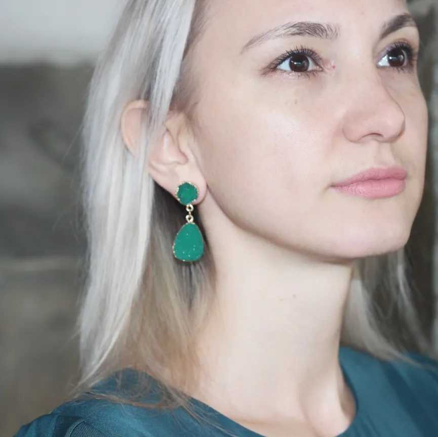 Новинка, богемные зеленые кристаллические друзы, полимерный камень ZA, клипсы, серьги без пирсинга для женщин, ювелирные изделия, серьги-клипсы, длинные серьги