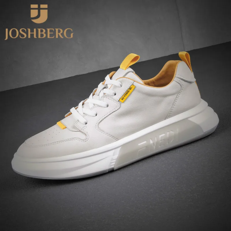 

JOSHBERG Top Quality Men White Shoes Cow Leather Non-Slip Trainers Minimalist Design Men Casual Shoes Support Dropshipping