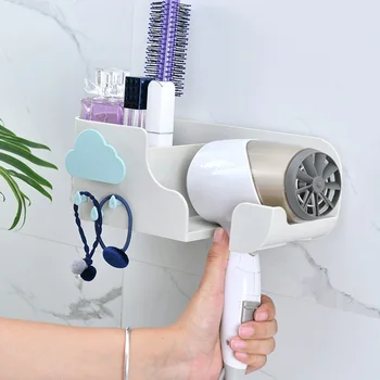 

Hair Dryer Holder Punch-free Wall Hair Dryer Plastic Shelf Bathroom Storage Rack P666