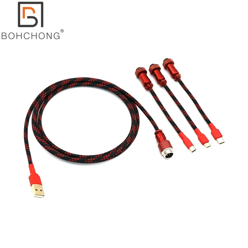 US $28.04 3 PortsSet PET Colorful GX12 Aviator Single Sleeved USB TYPE C Cable Micro Mini For Mechanical Keyboard Cables