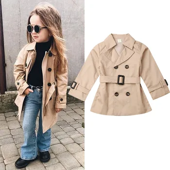 

2019 Autumn Spring Jackets For Girls Fashion Kids Jackets Double Breast Windbreaker For Girl Children Jacket Girl Trench Coats