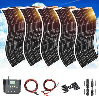 

500w solar panel 5*100w 12v battery Charger with 12v/24v 50A controller Mono solar cell for boat Car RV Caravan Yacht Home 1000w