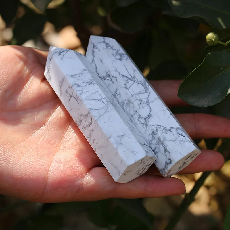 1 шт. ручная резьба натуральный белый бирюзовый кварц howlite crystal wand point 80 мм для