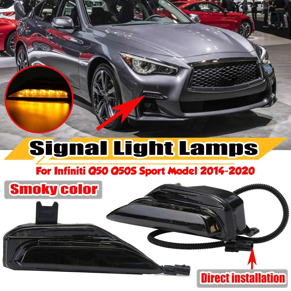 Q50 2xCar Front Bumper Fog Lamp Day Runnig Light DRL Signal Light Lamp