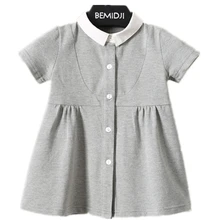 Новое летнее детское платье в британском стиле с воротником с лацканами для девочек