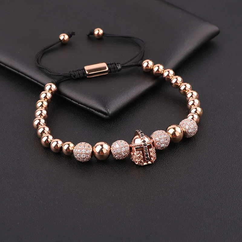 High Quality Luxury Men Jewelry Bracelet 8mm CZ Micro Pave Ball Helmet Charm Adjustable Beads Macrame Bracelet - Image 2