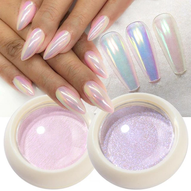 Aurora Chrome Powder Mirror Effect Nail Pigment Irridescent Glitter Mermaid  Rubbing Dust White Pearl Decoration Manicure Glcgh - Nail Glitter -  AliExpress