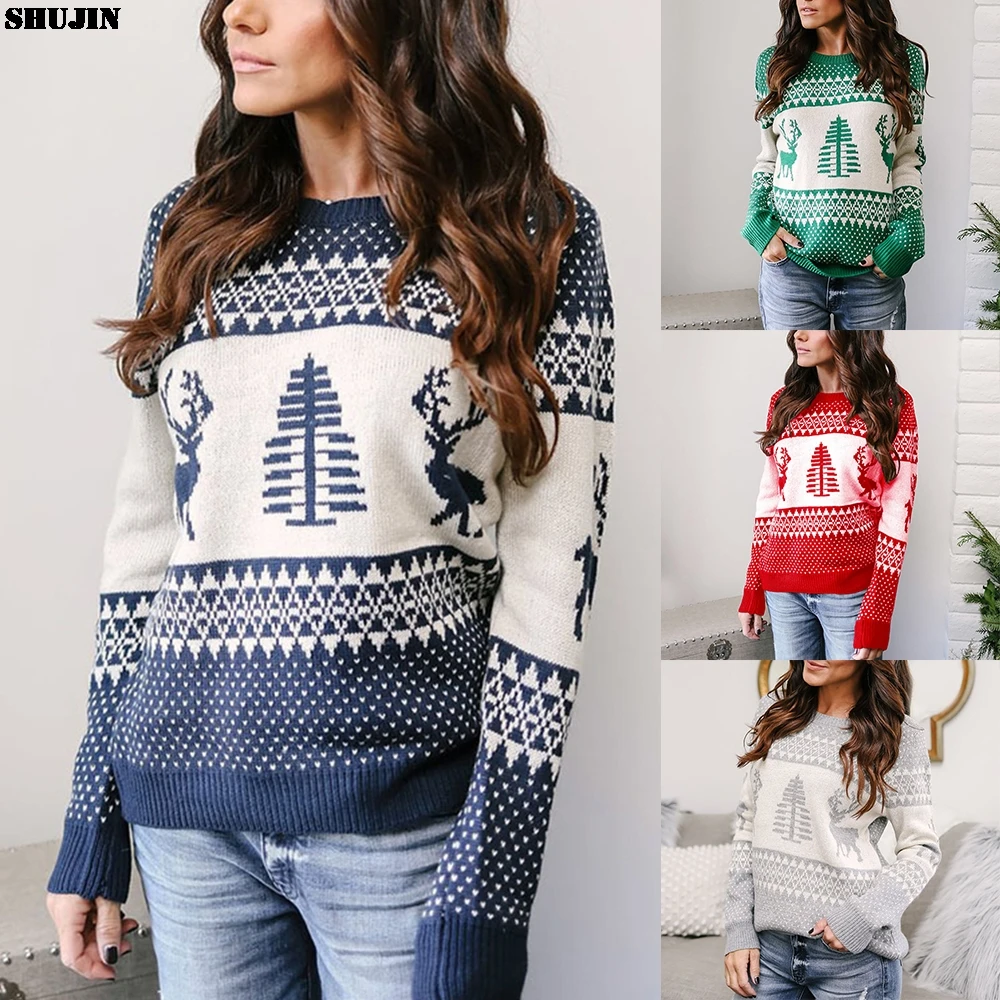 

SHUJIN 2019 Winter Sweaters Women Invierno Jerseys Mujer Moda Print Casual Christmas Jumper Pullover Knit Fashion Female Sweater