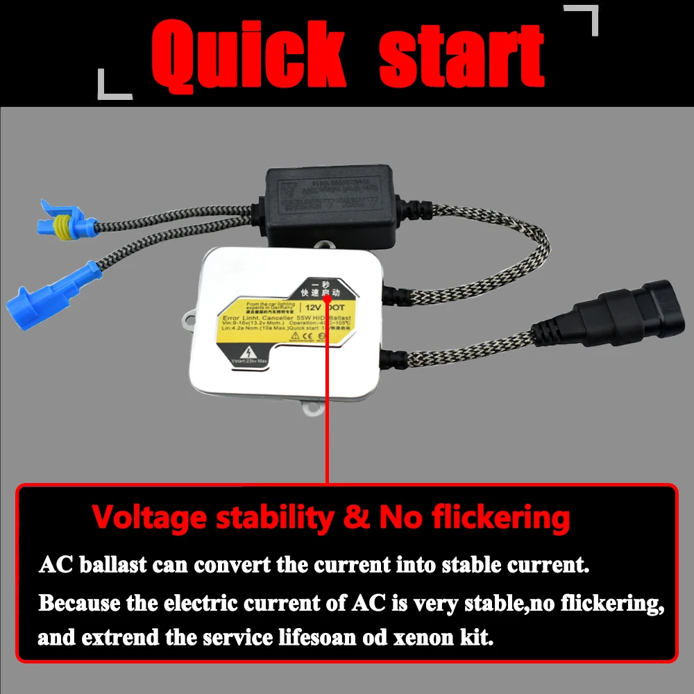 1pair Quick Start 55W Xenon Light HID AC Ballast for H1 H3 H7 H11 9005 9006 881 9012 4300K 5000K 6000K Car Headlight Fog Light 4