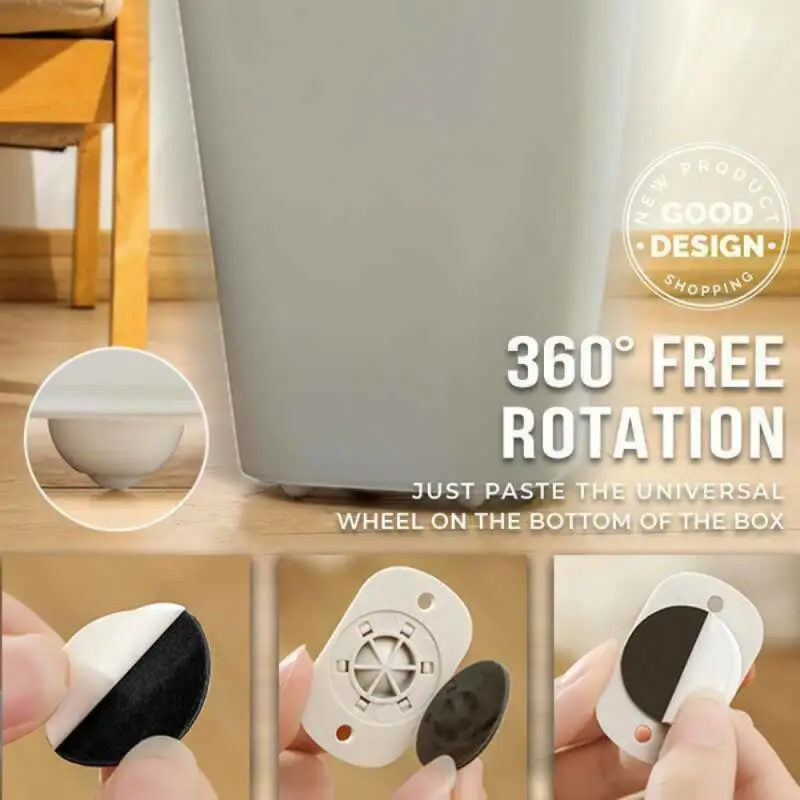 4Pcs Paste Type Universal Pulley Self-Adhesive 360/° Rotation Pulleys,Mini Self-Adhesive Caster Strong Plastic Wheel 360 Degree Rotation Caster for Bottom Storage Rack,Trash Can,Bed Storage Box