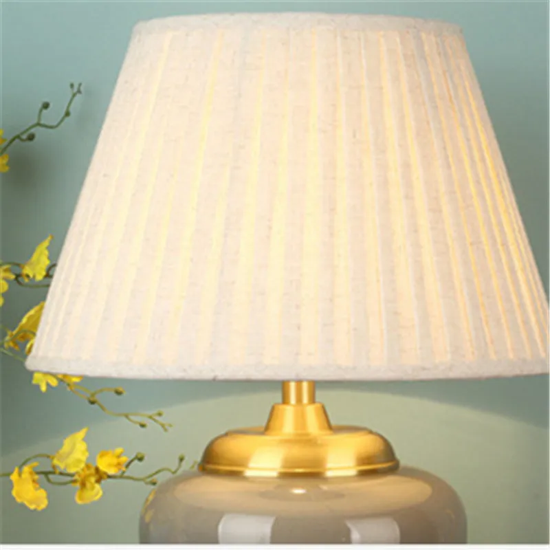 round lampshade Американский стиль серая керамика настольная лампа для спальни прикроватная гостиная прихожая настольная лампа ночник для чтения 190088 - Цвет абажура: round lampshade
