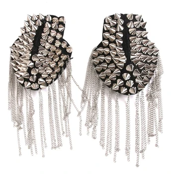 

1 pair of punk skirt silver rivet tassel necklace epaulet shoulder flap badge