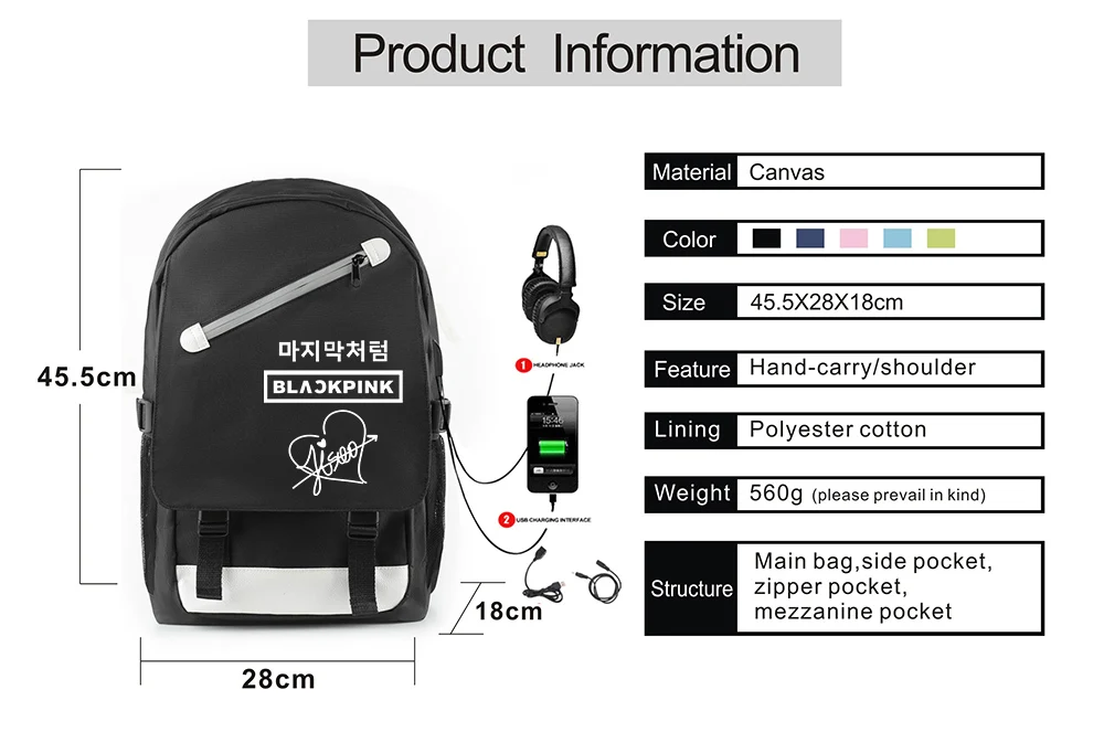 USB зарядка музыка Студенческая сумка для книг для мальчиков и девочек черный розовый рюкзак унисекс школьная сумка для подростков дорожный Рюкзак Школьная Сумка