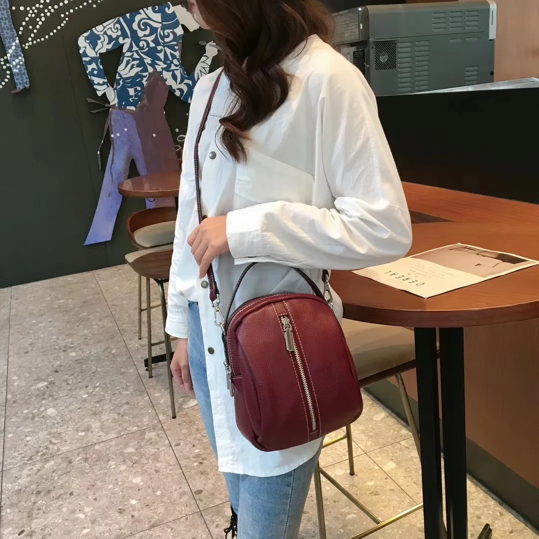

Full-grain Leather Bag Genuine Leather Shoulder Online Celebrity Bag Winter Versatile Fashion Western Style Soft Leather Hipster