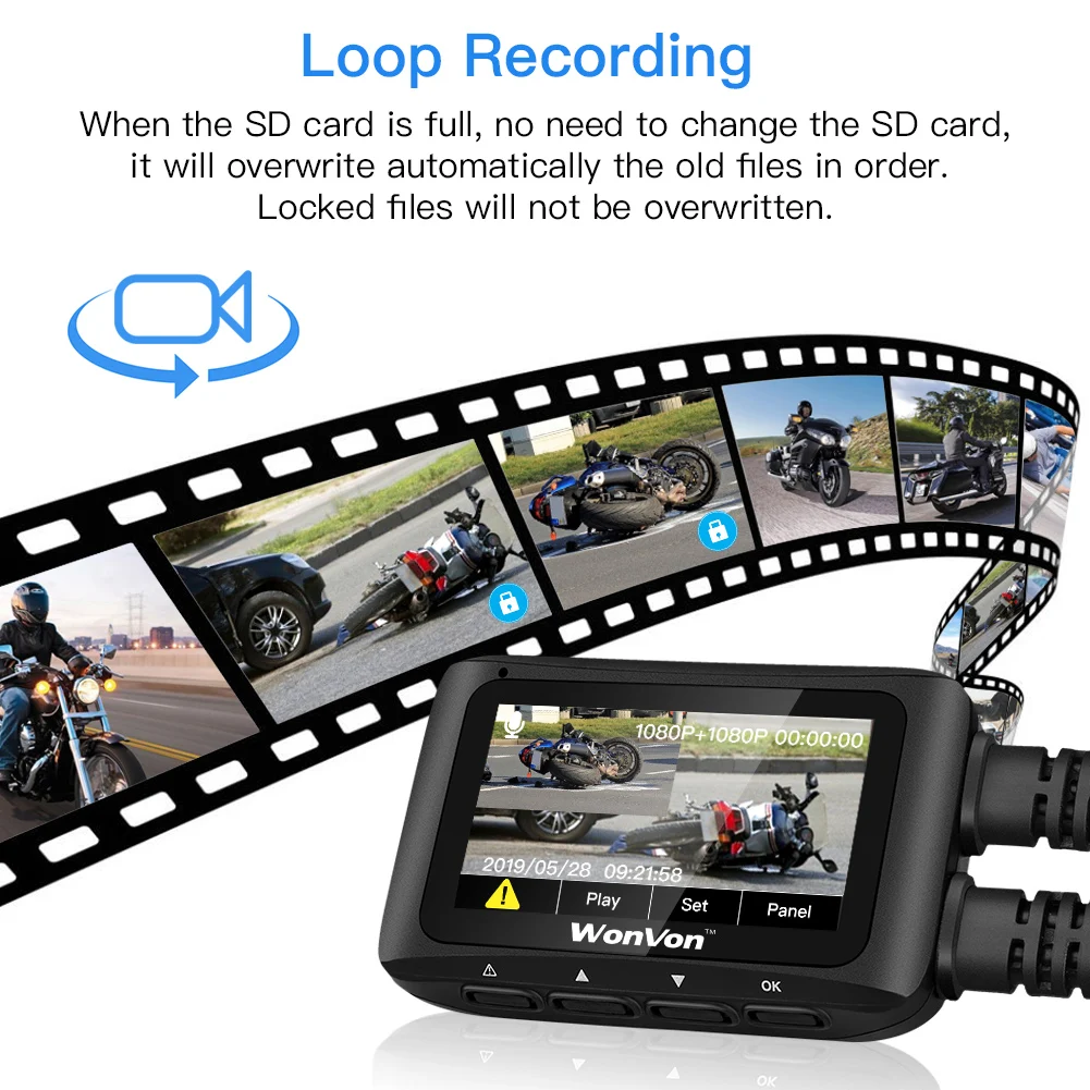 WONVON MT1 Водонепроницаемая мотоциклетная видеокамера FHD1080P GPS WiFi мотоцикл двойная