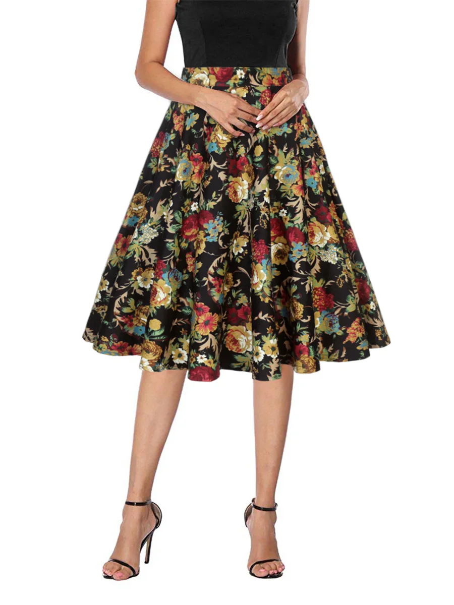 Летняя Повседневная Женская Мини большая свободная элегантная винтажная юбка для женщин модная Цветочная юбка с высокой талией с цветочным принтом женские юбки