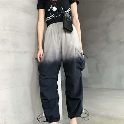 Neploe Харадзюку уличные градиентные брюки корейские свободные хип-хоп мужские и женские повседневные шаровары контрастные цвета длинные брюки 56129 - Цвет: black gray