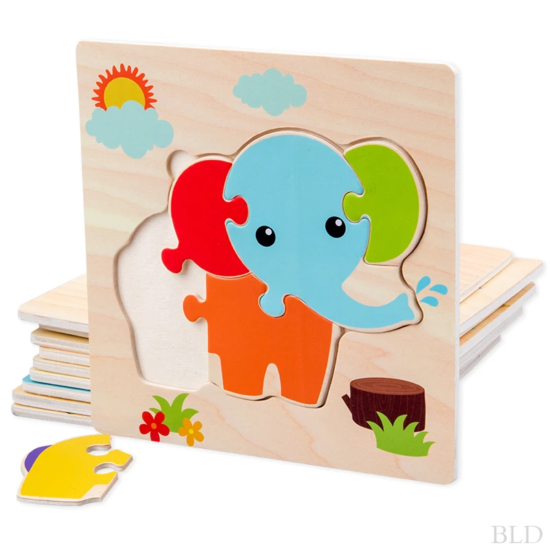 Wooden three-dimensional puzzle baby cartoon animal / traffic puzzle children's toys solid wood puzzle early education gift