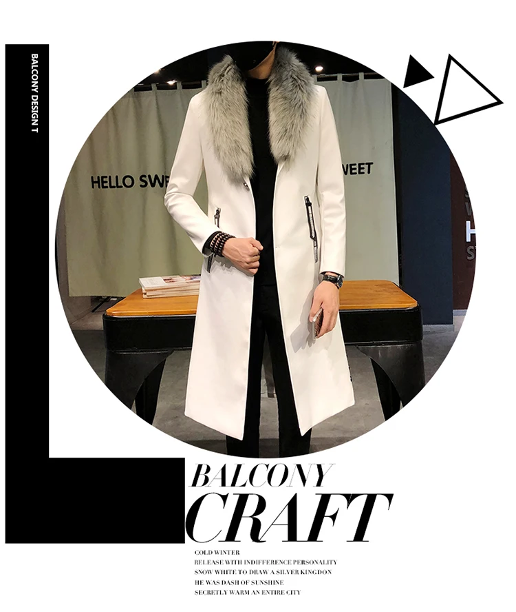 Для мужчин пальто роскошный Veste Homme золотые длинные пальто Slim Fit Chaqueta Cuero Hombre большой меховой воротник Для мужчин s Искусственная кожа пальто-тренчи