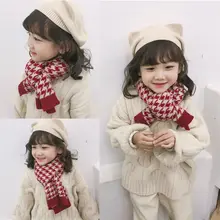 Осень-зима, корейские детские вязаные теплые шарфы, клетчатые Лоскутные Мягкие плотные шали для мальчиков и девочек, шерстяные вязаные шарфы