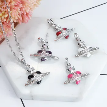 

2020 New Personality Cool Crystal Saturn Chain Necklace For Women Shining Heart Pendant Chain Choker ORB Necklace Jewelry