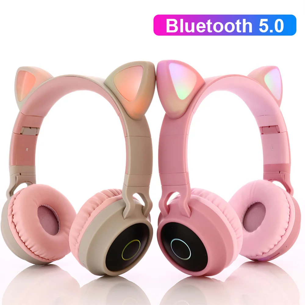 LED Cat Ear Headphones Bluetooth 5 0 Noise Cancelling Adults Kids girl Headset Support TF Card FM Radio With Mic Wireless Wired