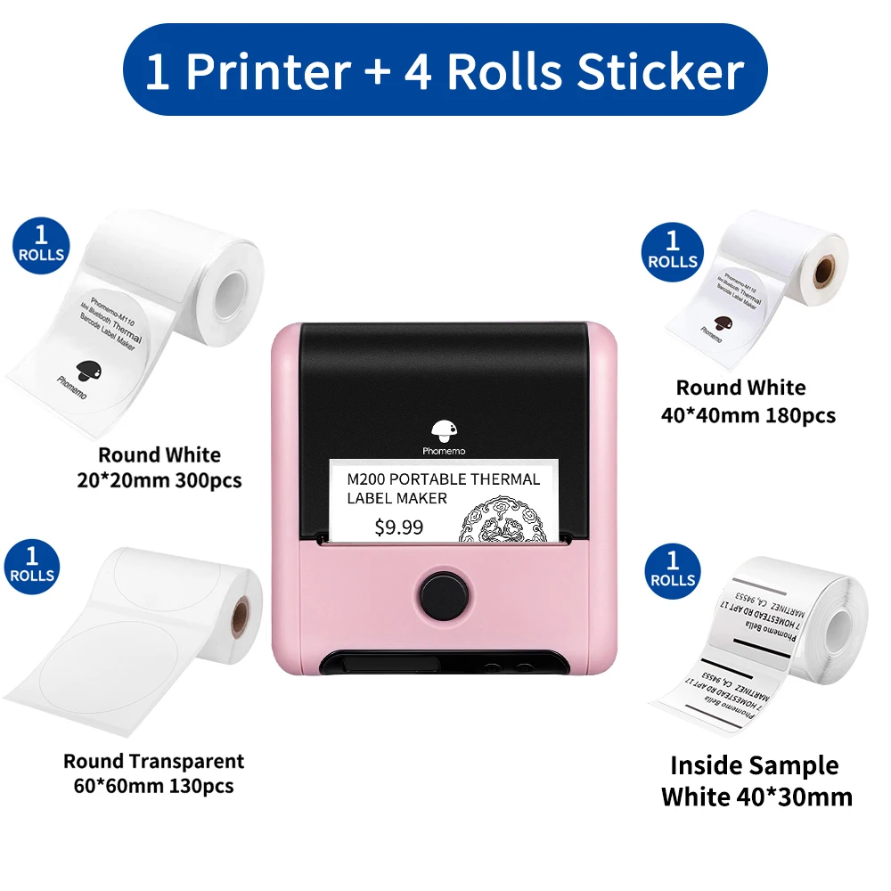 mini printer for laptop Phomemo Thermal Label Maker M200 Photo Big Sticker Printer Commercial Label QR Code,Barcode Labeler Machine Paper width:20-75mm small portable printers for travel Printers