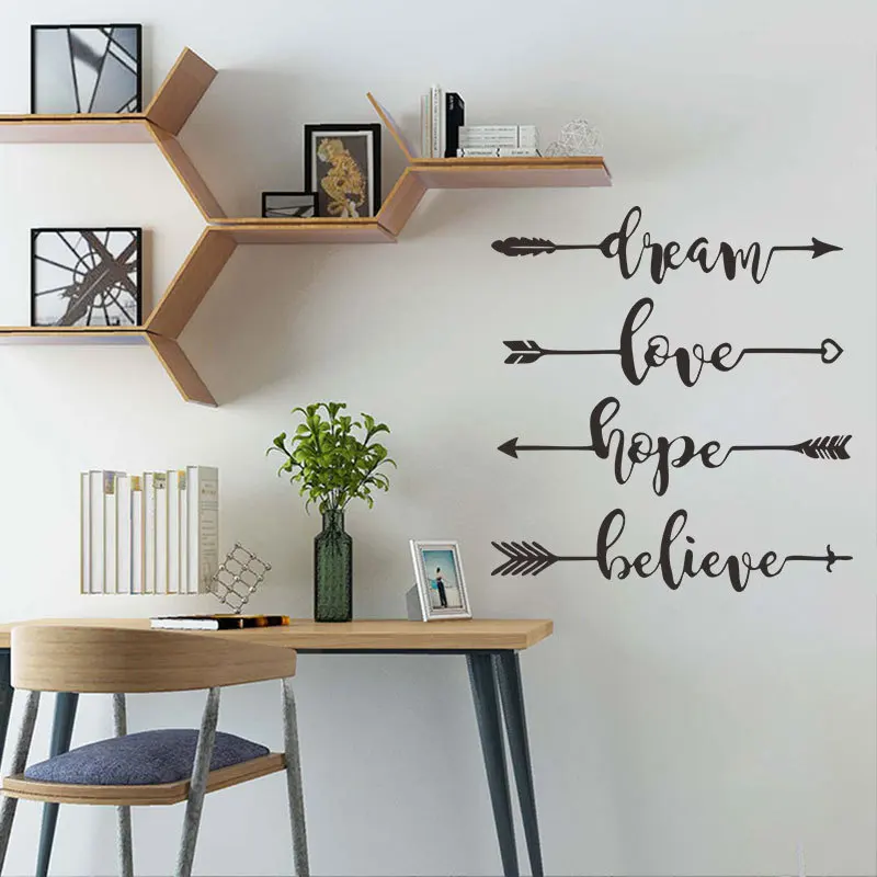

Dream Hope Love Believe English Art Inspirational Wall Sticker Office Paper Room Bedroom Home Decor Stickers