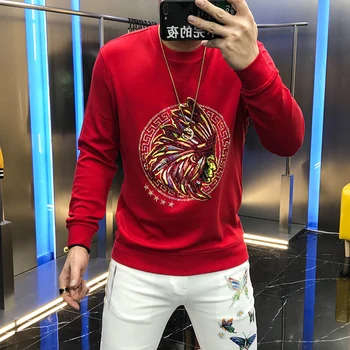 

Men's European station autumn top new fashion personality Indian hot diamond leisure Pullover long sleeve sweater trend man