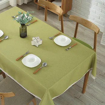 

Elegant Linen Table Cloth with Lace Blue Beige Grey Purple Green Table Cover for Dining Table Decor
