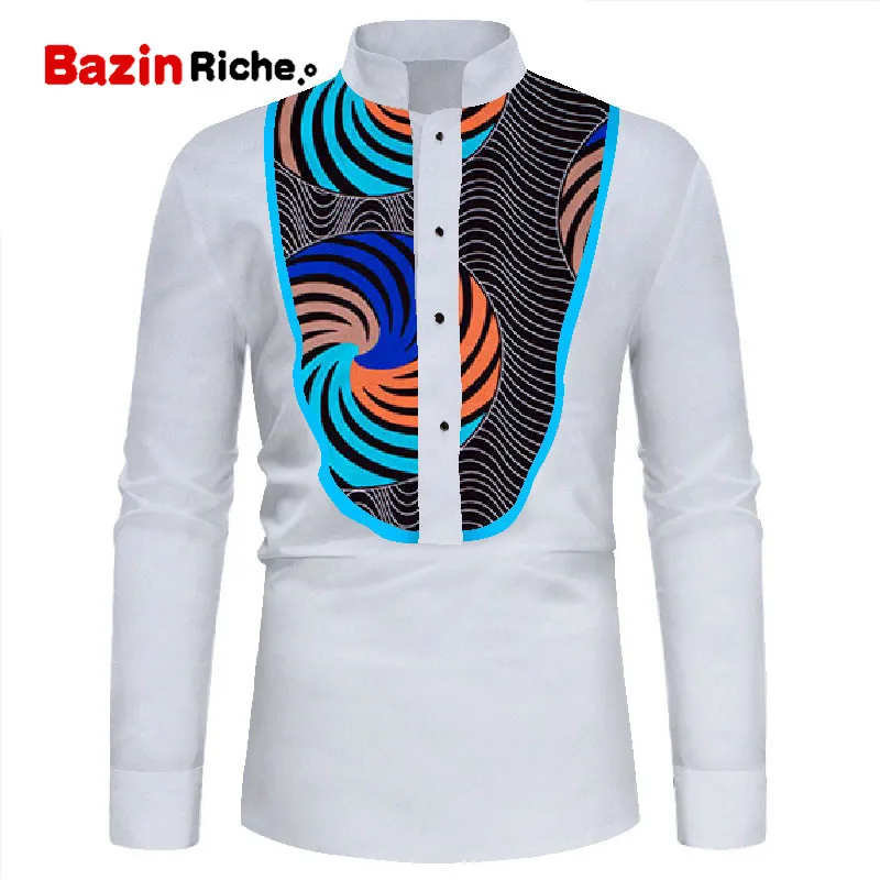 Африканская мужская одежда Bazin Riche принт Повседневные Вечерние мужские топы с длинными рукавами футболки рубашка Дашики Анкара мужская одежда WYN955