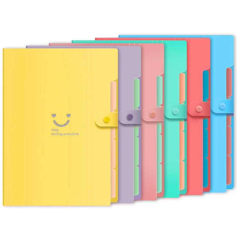 

6Pcs Extended File Folders with 5 Pocket Storage Pockets A4 Size for School Teachers and Office Use