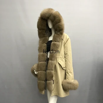 

2019 fashion winter jacket women real fur coat natural real fox fur collar loose long parkas big fur outerwear Detachable