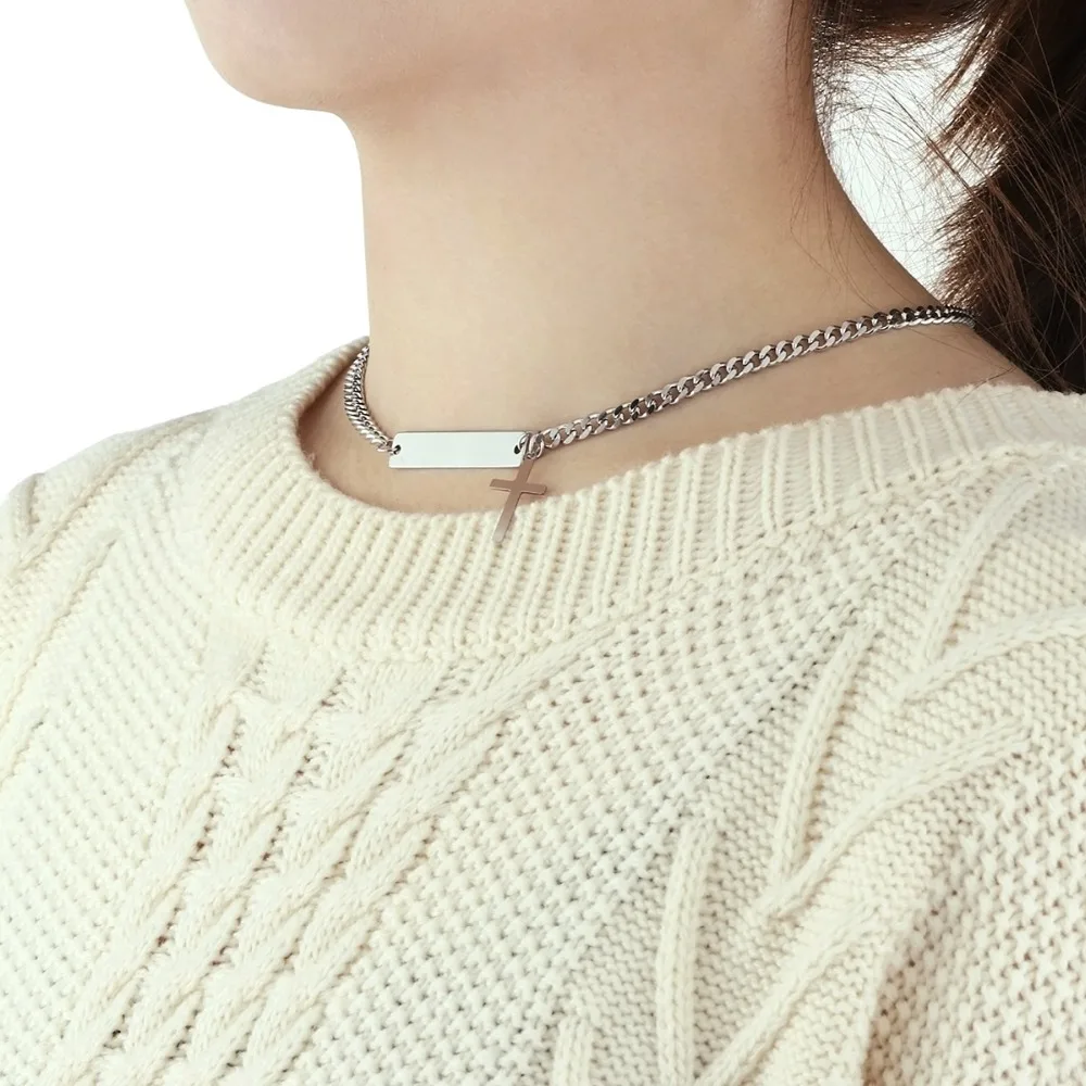 Women Gothic Multilayer Stainless Steel Choker Chain Necklace Punk Style Cross Elephant Heart Chocker Pendants Necklaces Jewelry