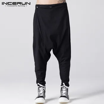 

INCERUN Men Harem Pants Solid Button Streetwear Joggers Drop-crotch Trousers Men Fashion Punk Loose Casual Pants Bottoms 2020