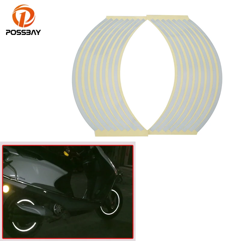 

16 Pcs 17" 18" 19" Motorcycle Stickers Motocross Wheel Rim Stripe Tape Reflective Sticker White Strips Motorbike Auto Decals