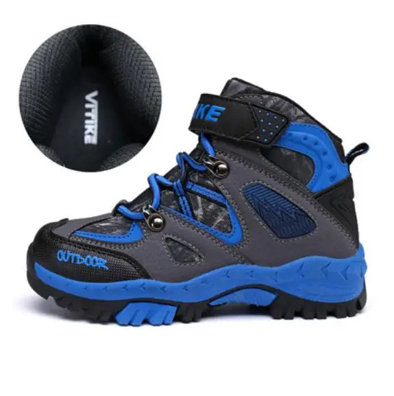 Зимние ботинки для мальчиков и девочек; детская зимняя обувь для подростков; Детские туристические ботинки для прогулок; кроссовки для альпинизма; размеры 31-41 - Цвет: Gray blue
