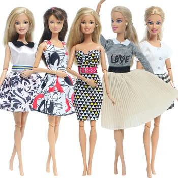 

5 Set/ Lot Handmade Doll Dress Sexy Party Wear Short Skirt Mini Gown Black White Clothes for Barbie Doll Accessories Kids Toy