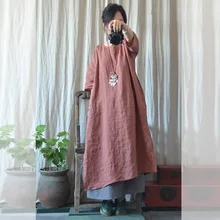 Летнее оригинальное платье средней длины в стиле ретро с вырезом лодочкой и рукавом три четверти свободного кроя Faye Wong C