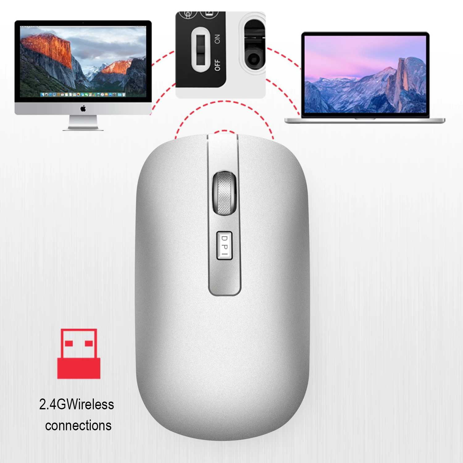Бесшумная беспроводная мышь USB 2 4G 500 mAh заряжаемая оптическим сенсором бесшумная