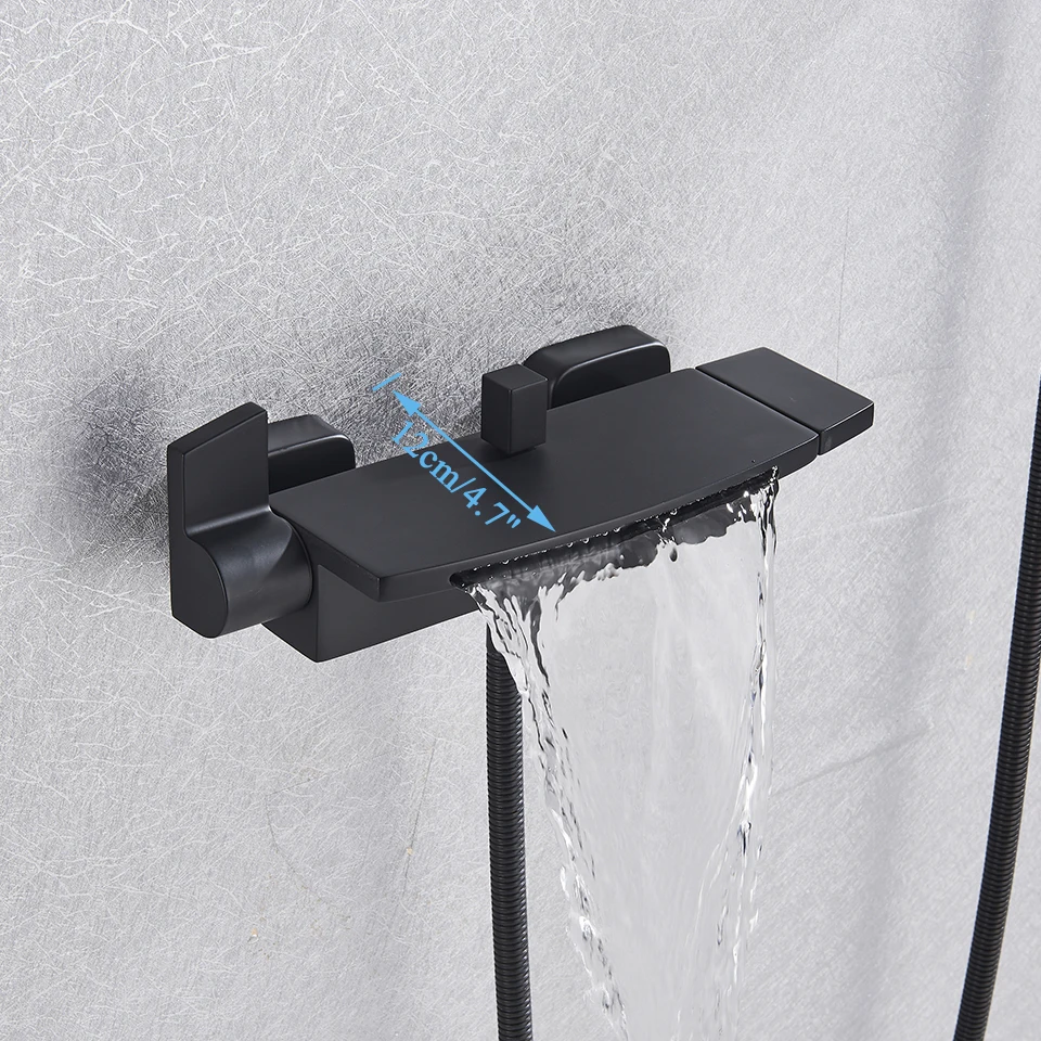 Bathroom Tub Faucet Single Handle Waterfall Spout Mixer Tap with Hand Shower Wall Mounted Bath Faucet Bathtub Water Mixer bathtub faucet