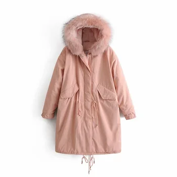 

Winter women's cotton coat casual solid color hooded long cotton coat